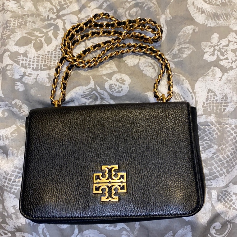 Tory Burch Black and Gold Leather Purse